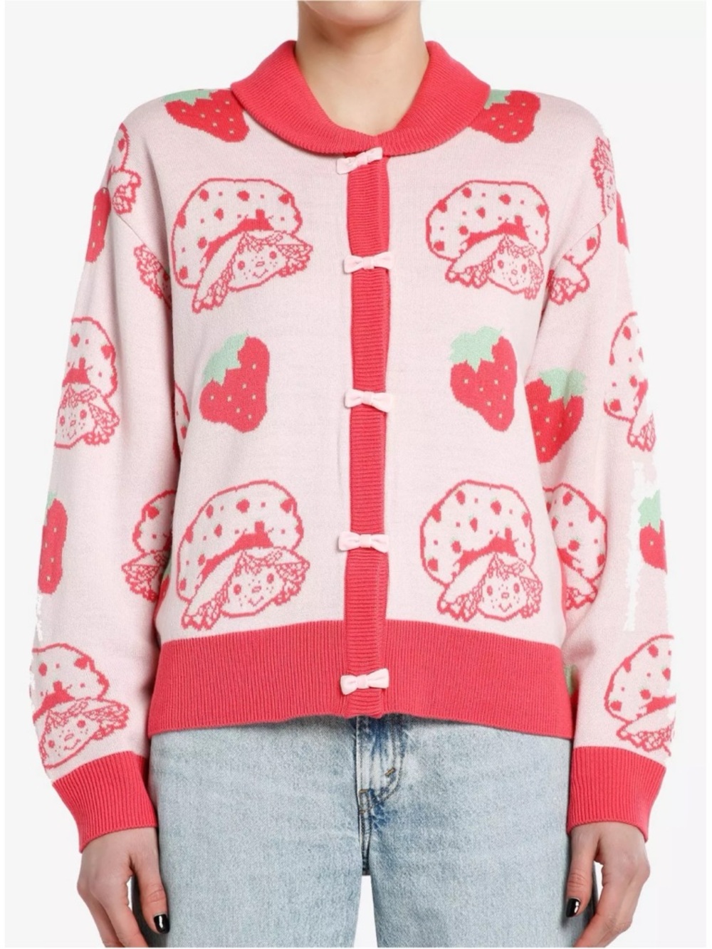 Strawberry Shortcake Bows Collared Cardigan